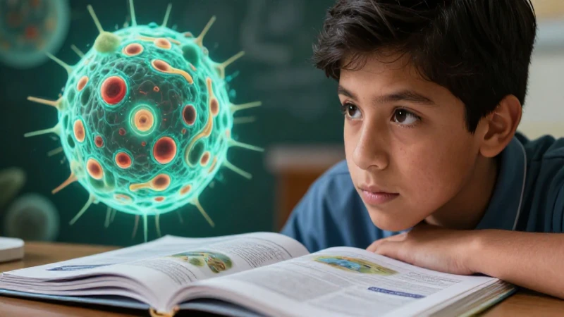 Estudiante enfocado con célula bioluminiscente