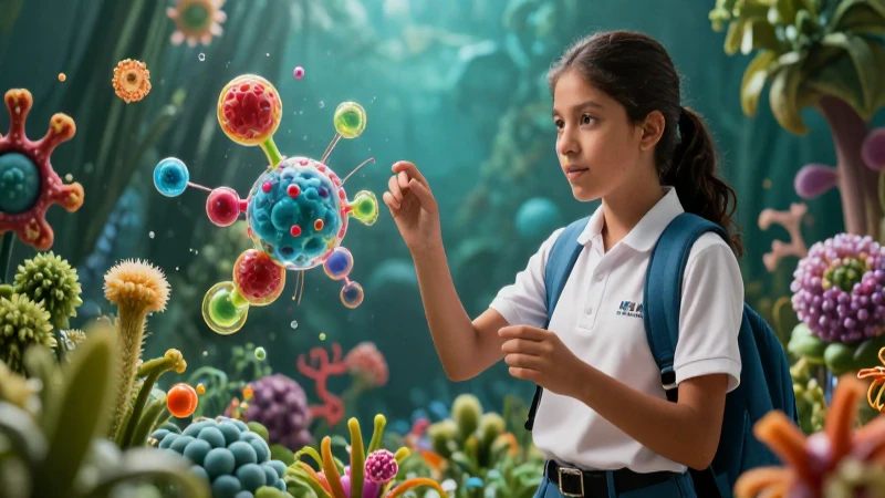 Explora el apasionante mundo de las ciencias naturales con nuestro libro de secundaria 4 Estudiante mexicano con moléculas y flora vibrantes