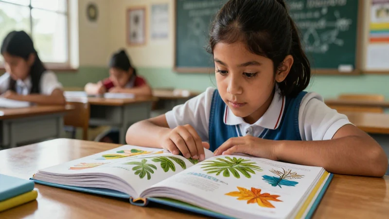 ¡Explora el increíble mundo de las ciencias naturales con nuestro libro para niños de 4º grado! 3 Niña estudia ciencias en ambiente escolar mexicano moderno
