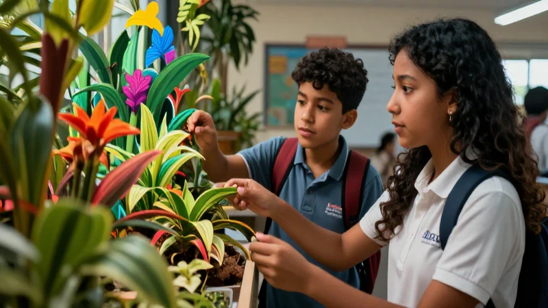 Estudiante curioso aprende sobre botánica
