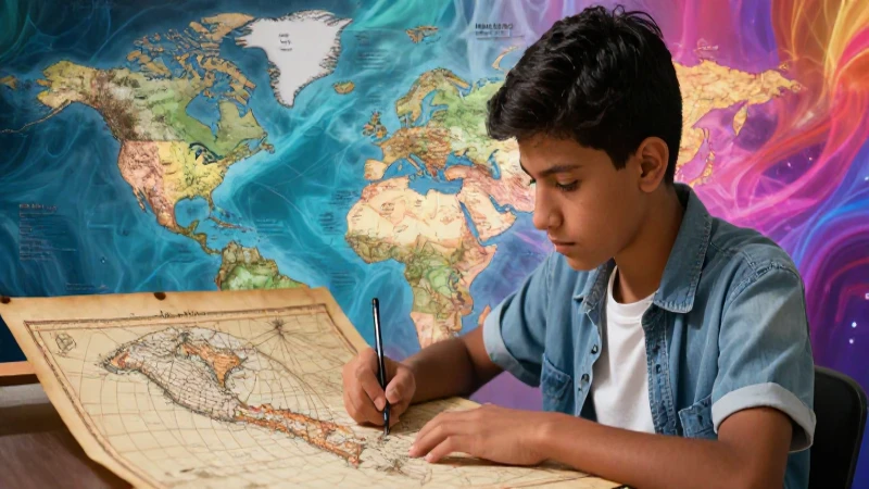 Aprende ciencias sociales para bachillerato: contenido actualizado y relevante 5 Estudiante y mapa antiguo vibrante