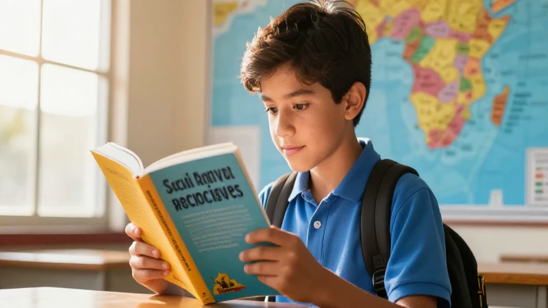 Libro de ciencias sociales: deslúmbrate y cambia tu visión del mundo 4 Estudiante mexicano lee libro bajo luz dorada