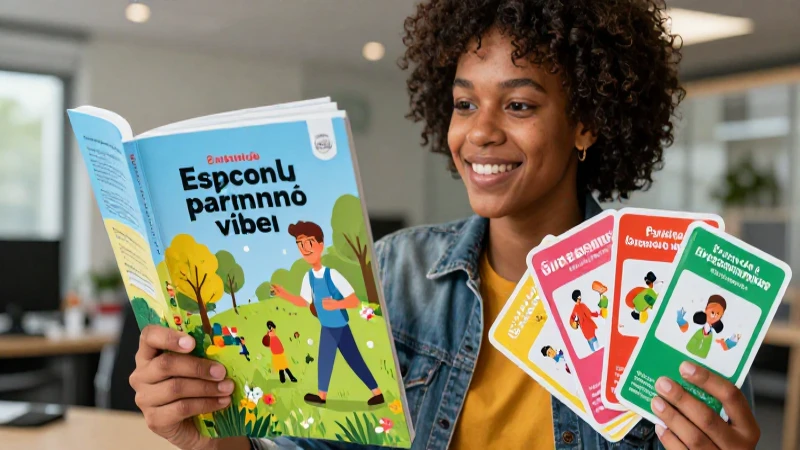 Domina el español con nuestra guía completa: Libro para fluidez total, nivel 4 4 Estudiante feliz aprende español con recursos visuales