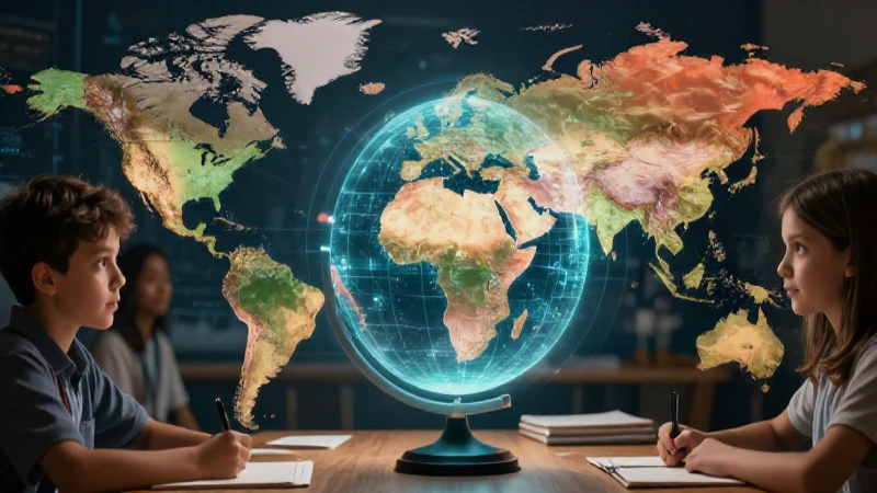 Geografía 1 de secundaria 2021-2022: el recurso definitivo para el éxito 3 Mapa holográfico con estudiante en estilo educativo