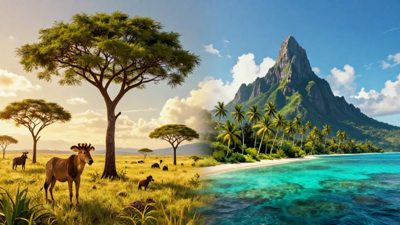 Paisaje africano y polinesio vibrante en un estilo cinematográfico