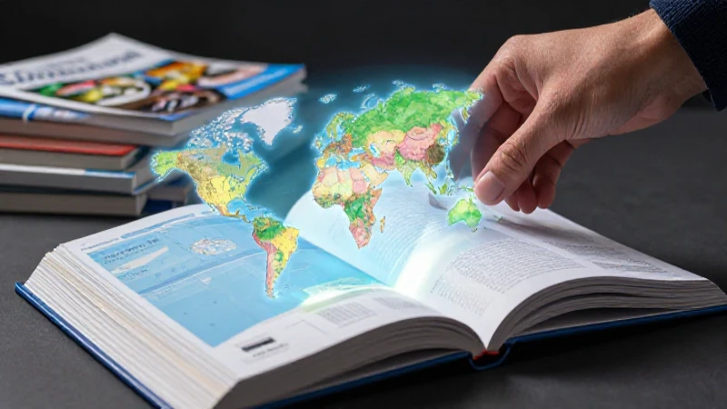 Manos levantan libro con mapa holográfico vibrante