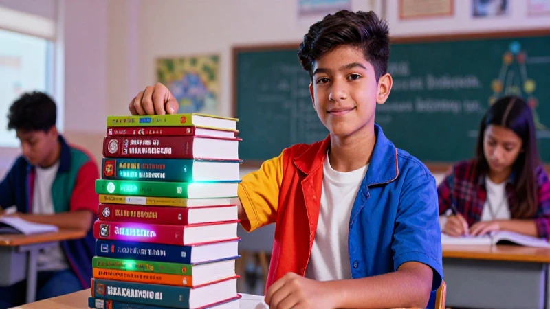 Joven estudiante vibrante con libros de historia mexicanos