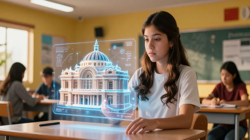 Estudiante mexicano observa holograma mesoamericano