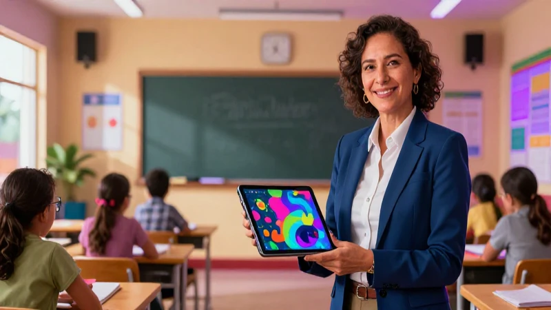 Maestra moderna con tablet en México