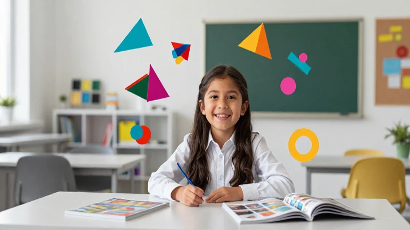 Estudiante mexicano en clase, geometría vibrante y moderna