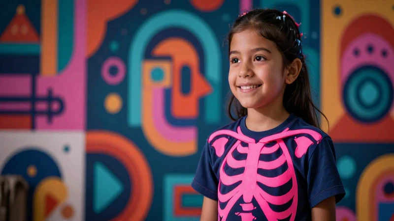 Niño mexicano estudia patrones geométricos abstractos coloridos