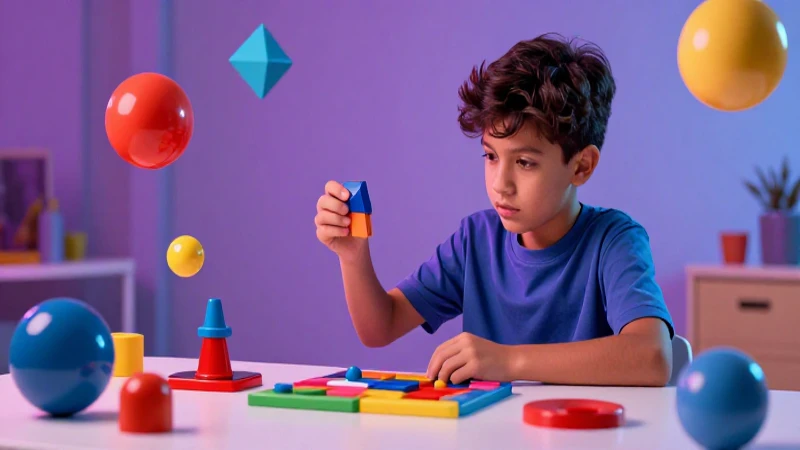 Estudiante resuelve matemáticas con formas coloridas