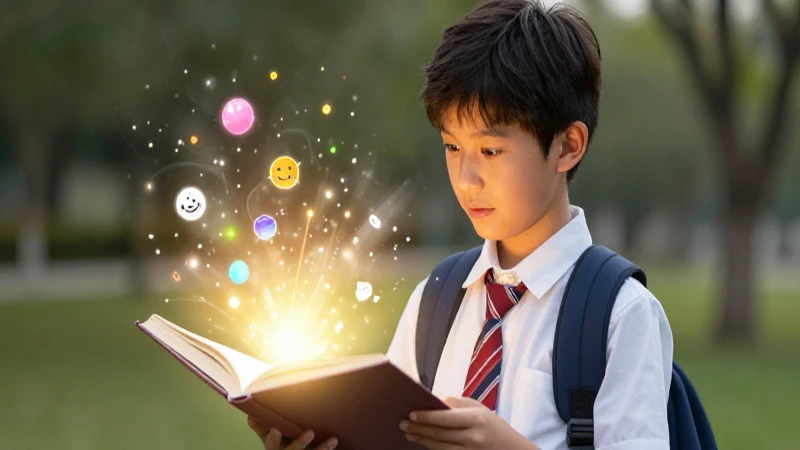 Conoce el libro de preparatoria con encantadores cuentos infantiles 3 Estudiante curioso descubre magia en un libro brillante