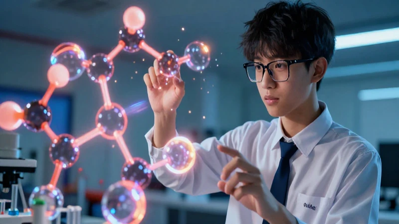 Domina Química con éxito: Preparatoria Química 1, la guía definitiva 3 Joven estudia estructuras químicas abstractas brillantes