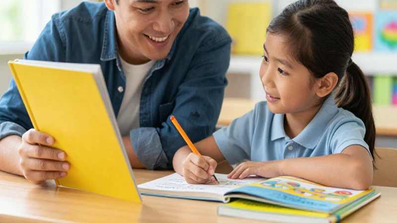 Padre y estudiante aprendiendo felices