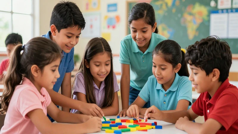 Niños mexicanos colaboran feliz en clase moderna