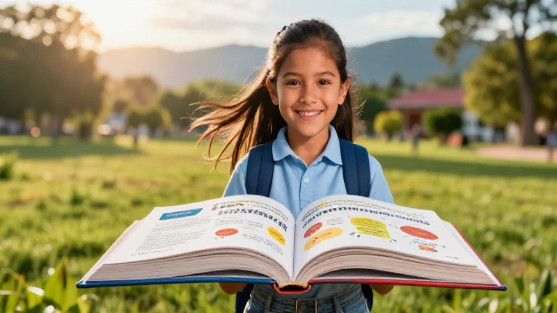 Libro Querétaro SEP 3° Grado: Aprendizaje completo para tus hijos 3 Niño mexicano sonriente con libros y paisaje vívido