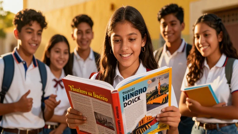 Estudiantes mexicanos vibrantes en escena de historia