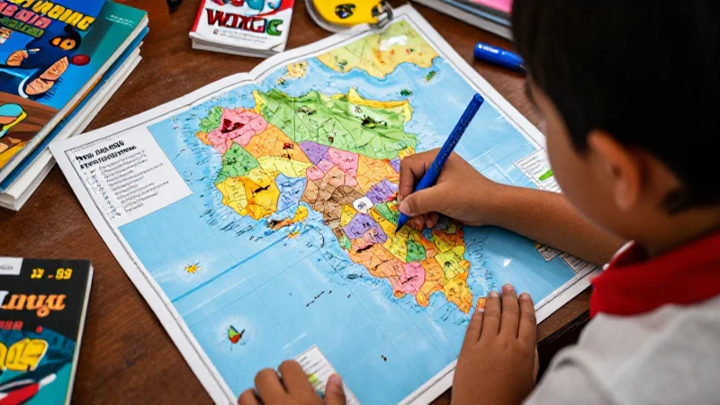 Estudiante mexicano explorando mapa educativo vibrante