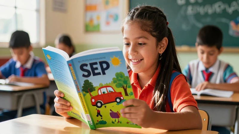 Estudiante mexicano lee un libro educativo en clase