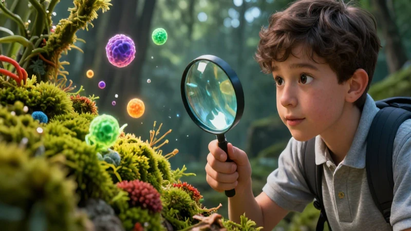 Estudiante curioso estudia microelementos naturales