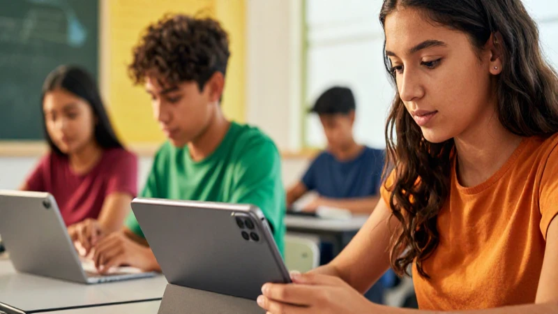 Estudiante mexicano moderno enfocado en tablet