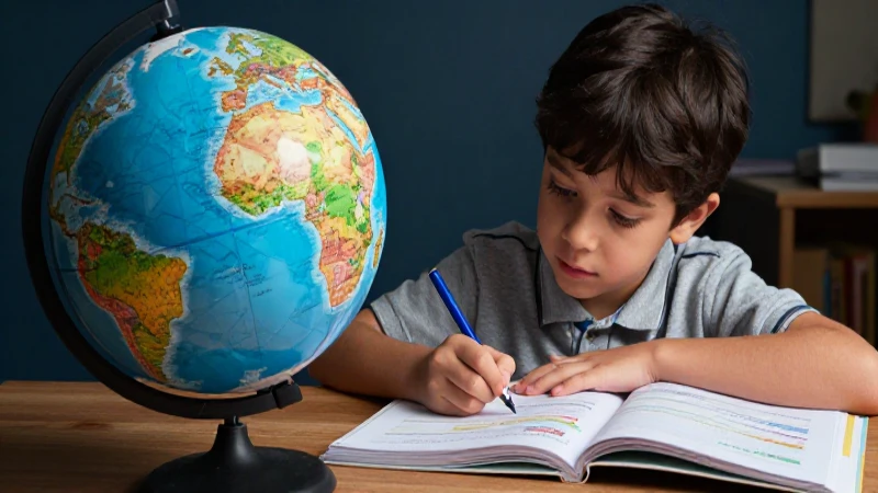 Ilustración realista de niño aprendiendo