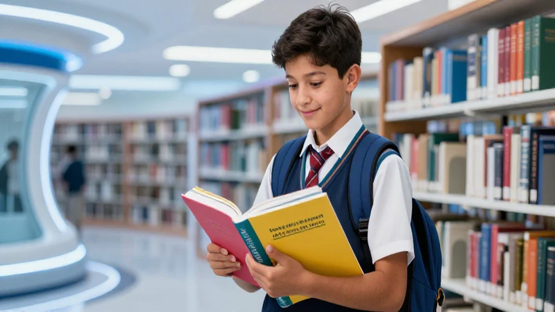 Estudiante mexicano motivado con libros en biblioteca