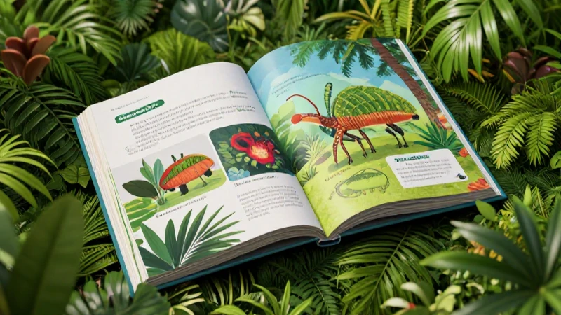 Libro de biología vibrante rodeado de selva cubana