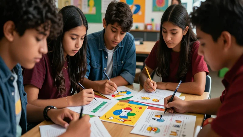 Estudiantes mexicanos colaborando en proyecto educativo