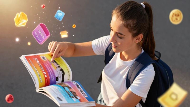 Estudiante interactúa con libro vibrante a la luz dorada