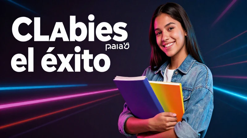 Libro de texto de inglés 9º grado: Claves para el éxito 4 Estudiante mexicano brillante con libro académico