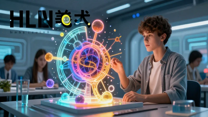 Joven estudia matemáticas complejas en ambiente futurista