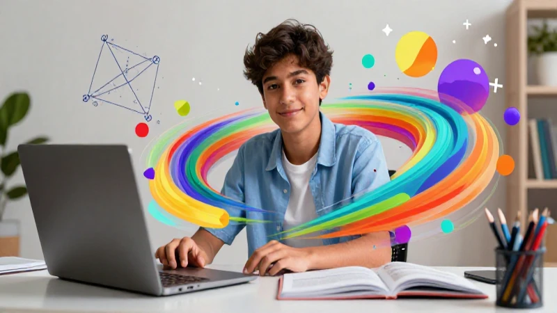 Ilustración de joven mexicano con matemáticas abstractas