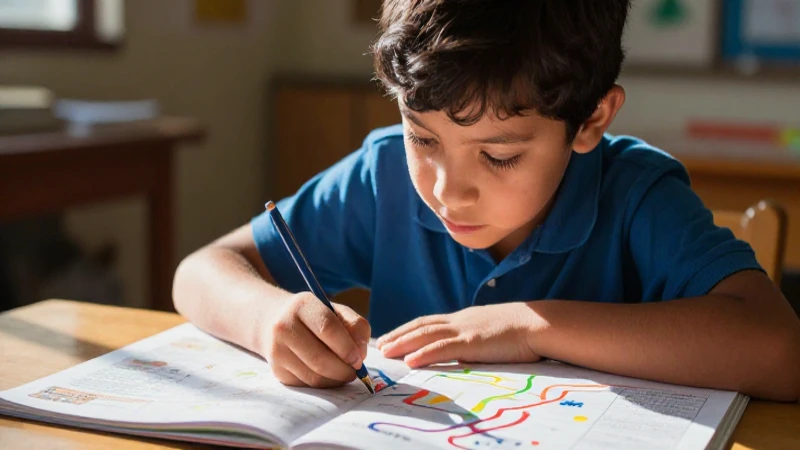 Niño mexicano concentrado en trazo colorido