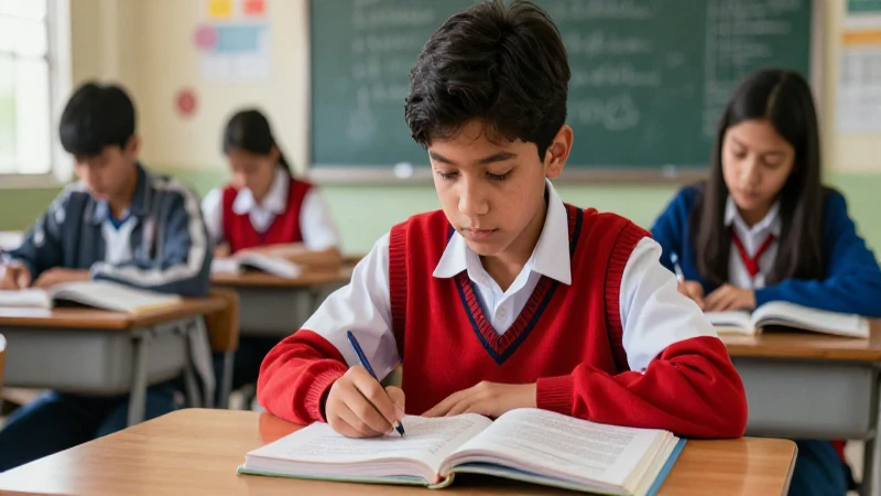 Estudiante mexicano estudia en aula moderna