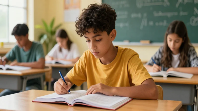 Descarga gratis el libro de tutoría secundaria 3 en formato PDF 3 Estudiante lee en aula con luz natural y alta calidad