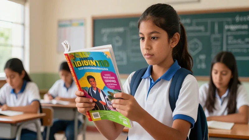 Conoce y aprende con el mejor libro de texto expositivo 4 Alumno mexicano moderno en aula vibrante