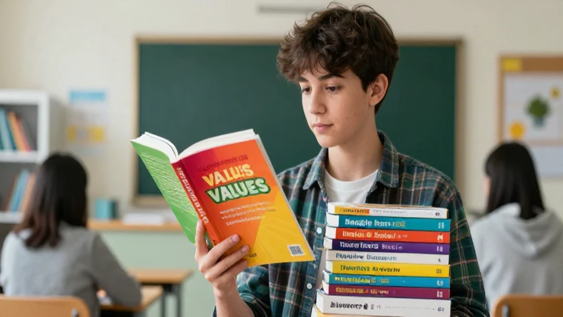 Joven enfocado con libros en aula moderna