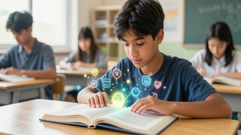 Estudiante aprende en entorno educativo vibrante