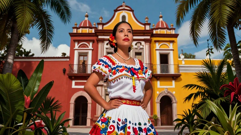El mejor libro de Veracruz: historia, cultura y tradiciones en uno 3 Mujer tradicional en Veracruz con arquitectura vibrante
