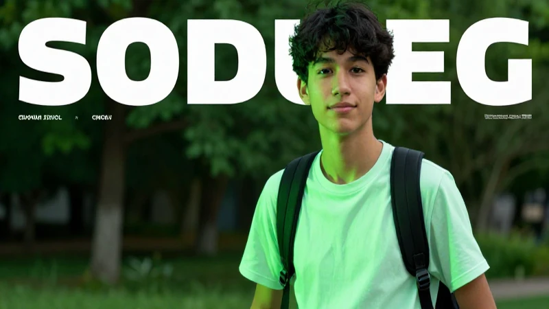 Estudiante de secundaria con brillo verde vibrante y calidad premium