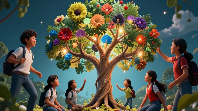 Estudiantes mexicanos interactúan con el árbol del saber