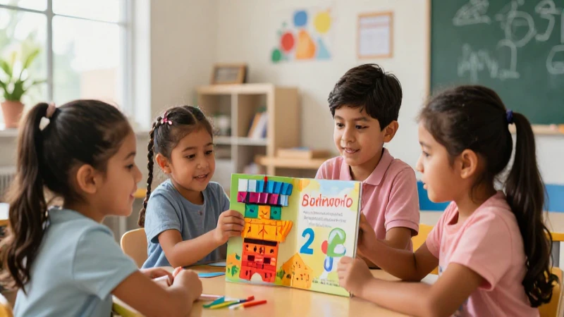 Niños mexicanos aprendiendo con libro de farolito