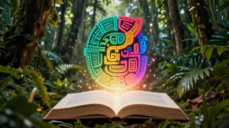 De qué trata el libro Guatemala: Biblioteca Virtual 2023 6 Glifo maya holográfico emergiendo de selva