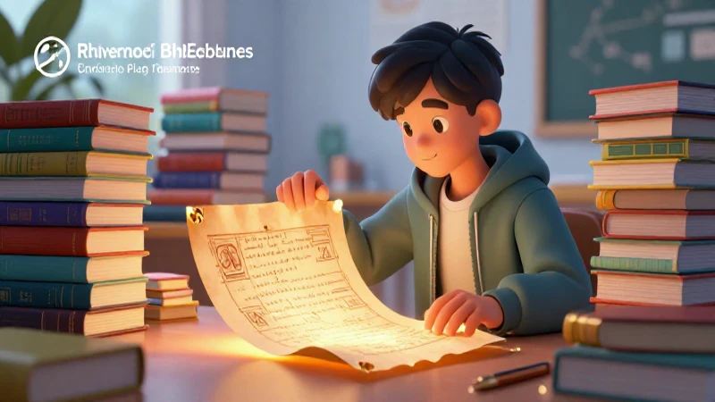 Estudiante rodeado de libros estudia un artefacto antiguo