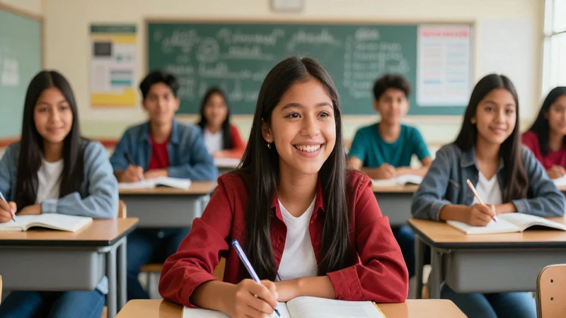 Estudiantes mexicanos felices en aula moderna