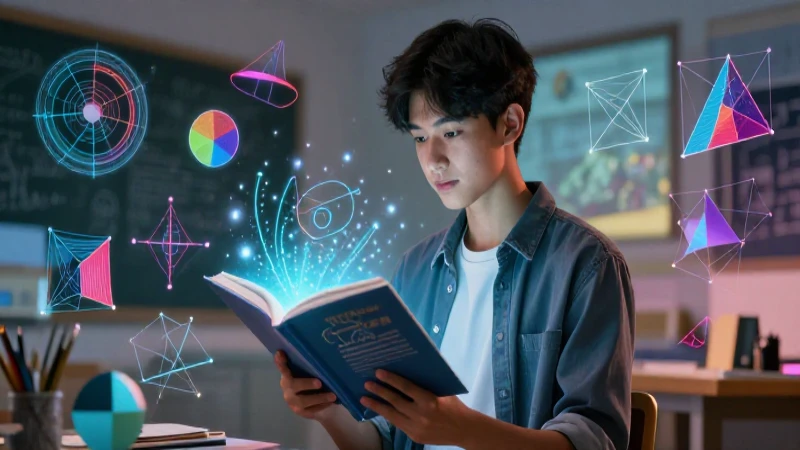 Estudiante motivado con geometría dinámica y luces. (7 palabras) / Estudiante aprendiendo matemáticas con estilo moderno. (7 palabras)Self-Correction/Refinement for maximum impact:Estudiante y geometría vibrante en estilo educativo. (7 palabras) - This is very clear and covers the professional educational and geometry aspects well.Lets use: Estudiante y geometría vibrante en estilo educativo