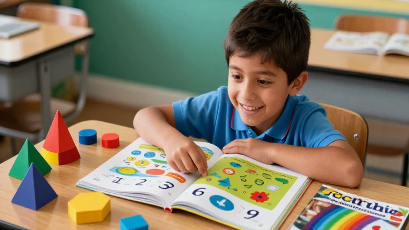 Descarga gratis el libro de matemáticas para primer grado SEP en PDF 5 Niño mexicano feliz estudia matemáticas con herramientas coloridas
