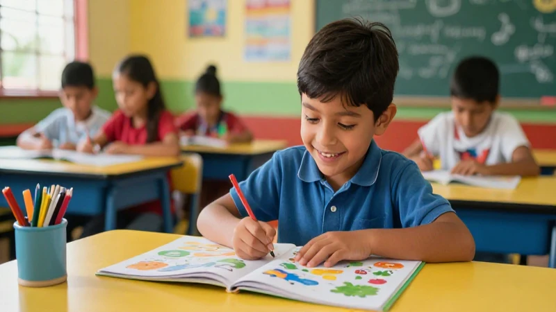 Niño mexicano aprendiendo en un ambiente vibrante